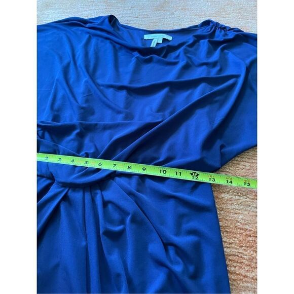 Max and Cleo Elegant Solid Navy Blue 3/4 Sleeve Ruched Faux Wrap Dress S - Picture 4 of 8